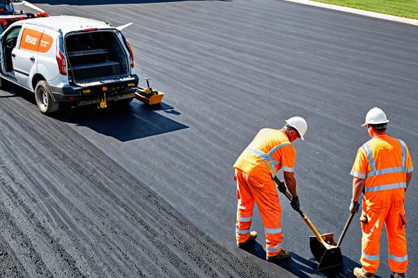 Professional paving crew at work