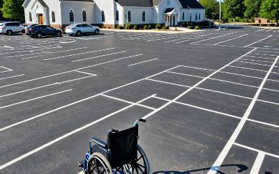 Church parking lot with wheelchair accessible features