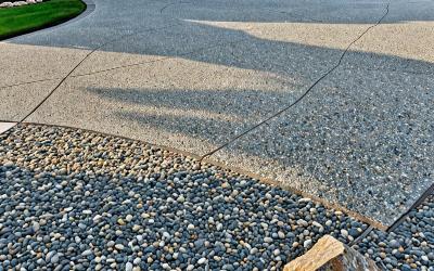 Residential driveway with exposed aggregate concrete